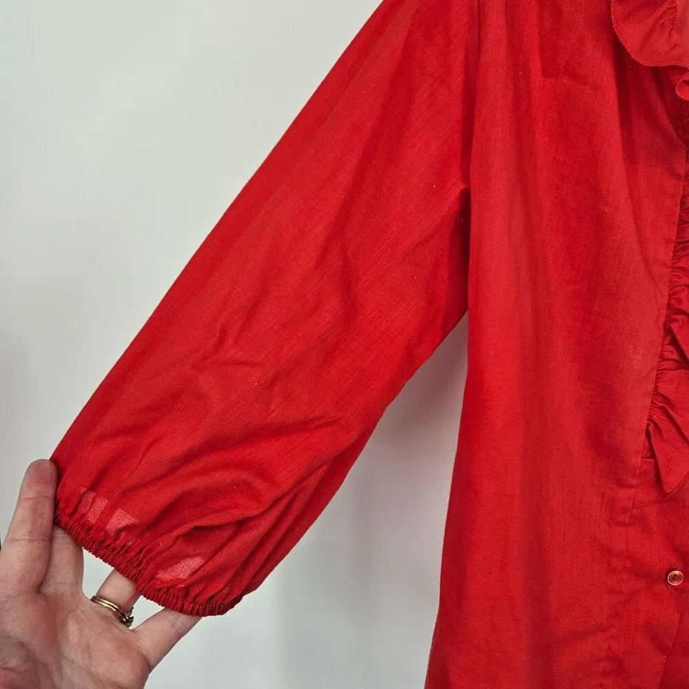 Ruffle Shirt Top Skirt Set M Red White Lace Trim Cotton Blend Dance Western USA - Picture 4 of 12